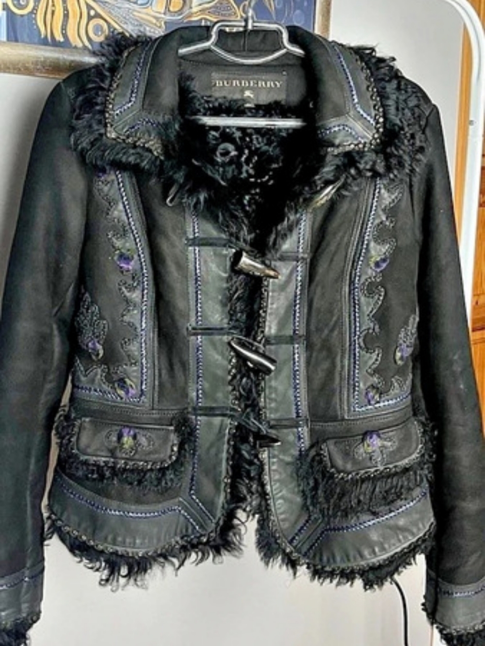 Burberry Prorsum Leather Excellent Shearling-Lined Jacket Black Suede Size 44
